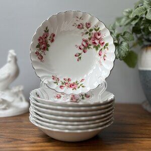 Johnson Brothers Regency Pink Roses 8 Ironstone Fruit / Dessert Bowls 5" England
